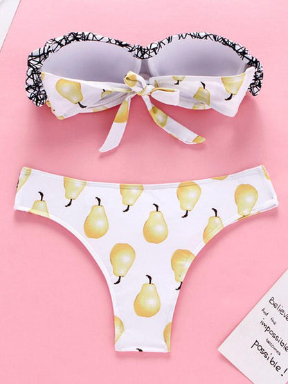 Fruit Print Contrast Color Bikini Set