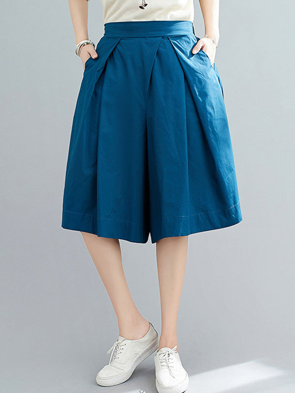 Casual Solid Color Elasticity Waist Wide Leg Shorts
