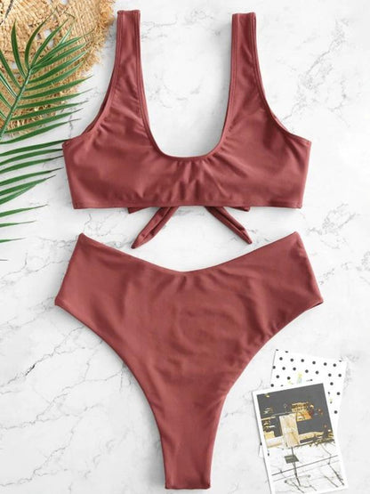 High Cut Plain Knot Bikinis Swimwear