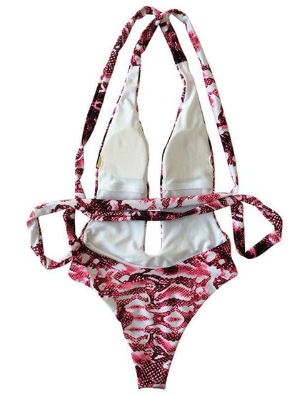 Snake Print Sexy Bandage One-piece Swimwear