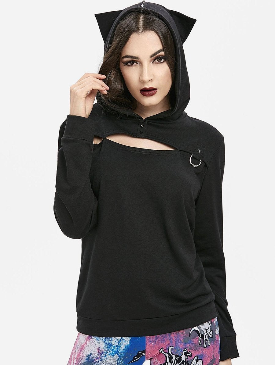 Vintage Cat Ears Hollow Hoodies&Sweatshirt Tops