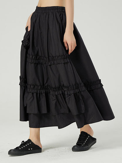 Casual Ruffled Loose Solid Color Skirts