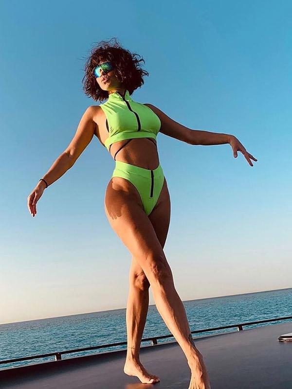 Turtlenecks Zippers Split Bikini Swimsuit