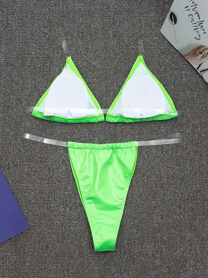 Solid Color Light Skin Triangles Split Bikini Swimsuit