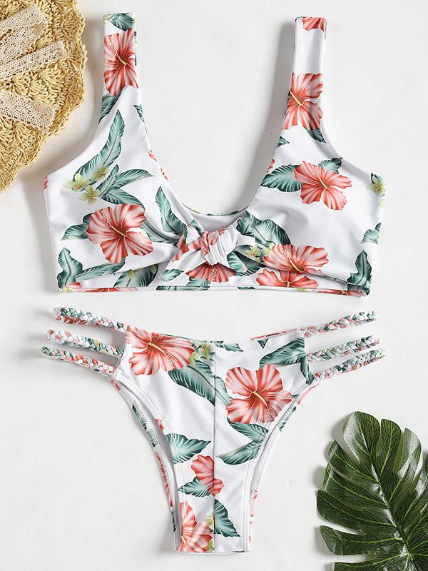 Knot Floral Straps Bikinis Swimwear