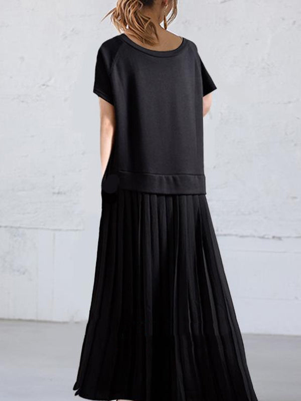 Original Solid Color Split-Joint Pleats Midi Dress