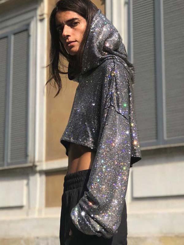 Sequinned Hooded Loose Hoodies