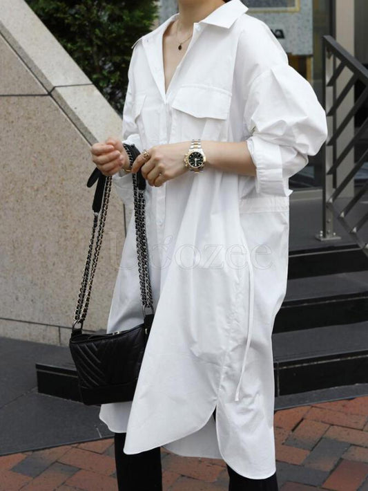 Casual Pocket Lace-up Long Shirt