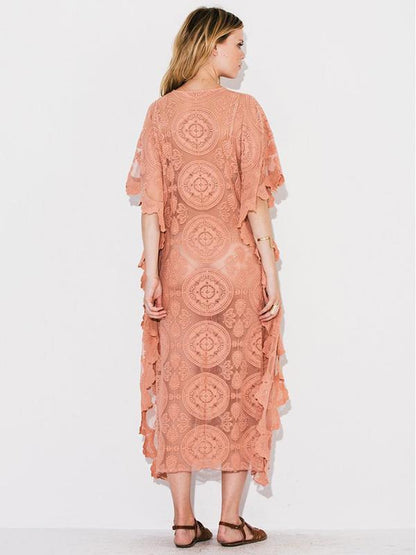 Pink Lacy Split-joint Beach Cover-up Maxi Dress