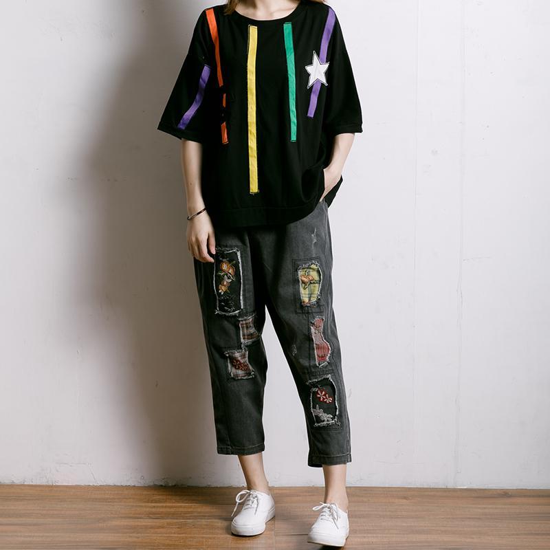 Embroidered Floral Patchwork Burr Women Jeans