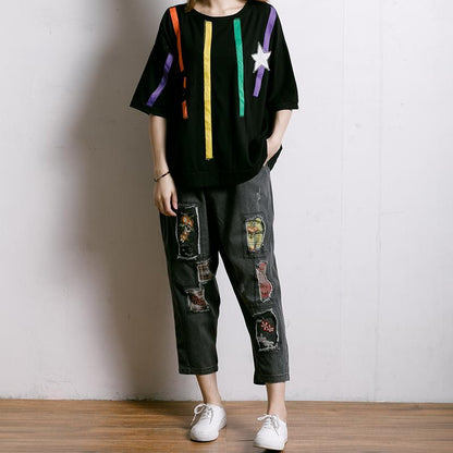 Embroidered Floral Patchwork Burr Women Jeans