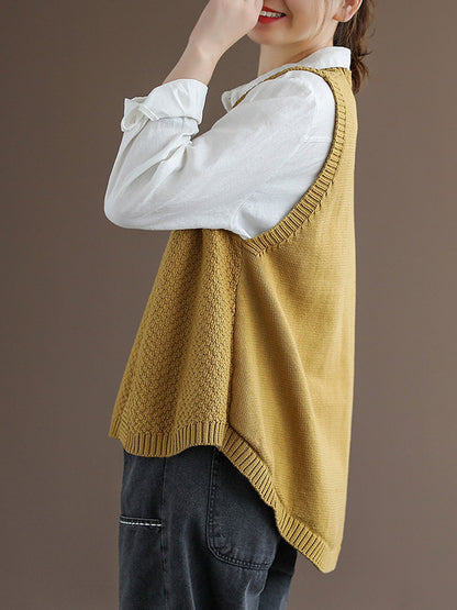 Simple Asymmetric Solid Color V-Neck Sleeveless Vest Tops