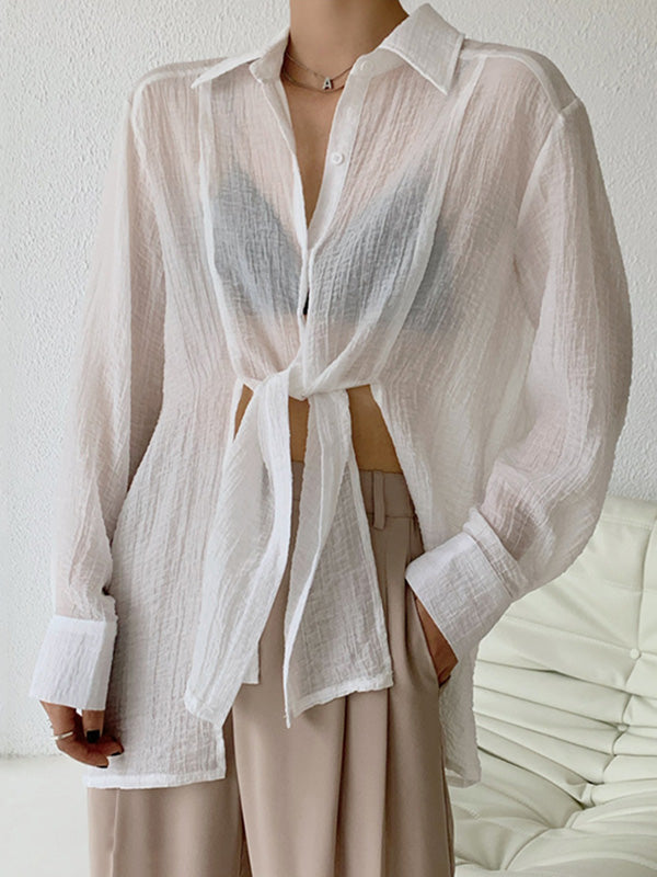 Leisure Solid Knitting Sun-Protection Blouse Tops