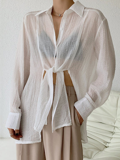 Leisure Solid Knitting Sun-Protection Blouse Tops