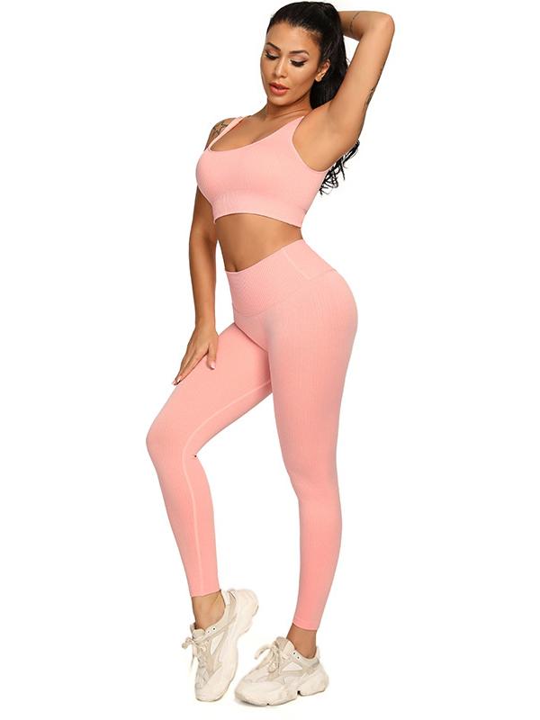 Solid Color High-Waisted Wrap Bra&Leggings Yoga Suits