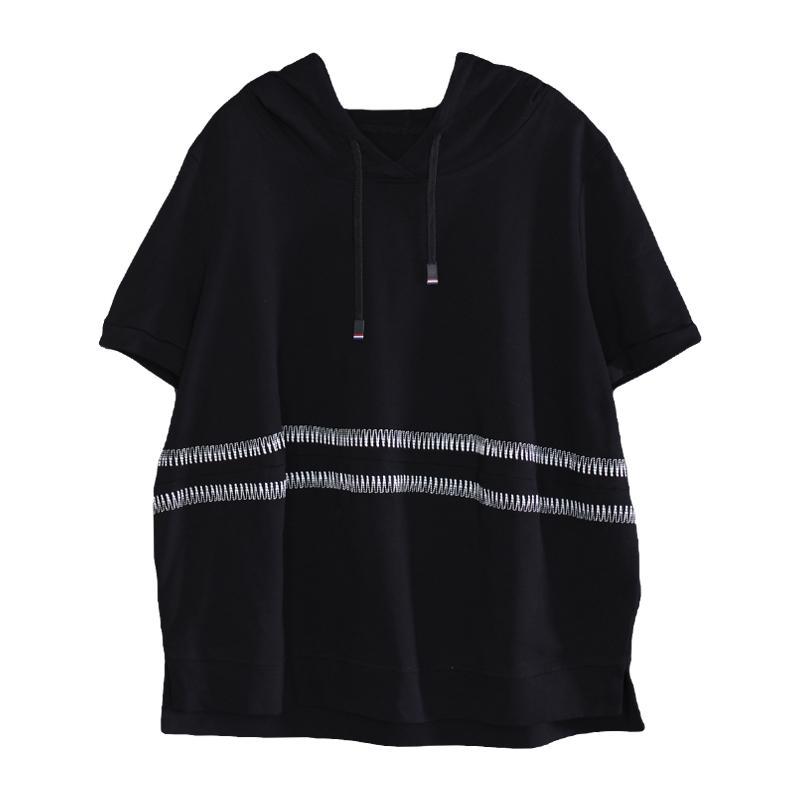 Casual Loose Embroidery Striped Hooded Blouse