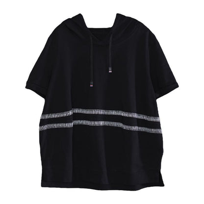 Casual Loose Embroidery Striped Hooded Blouse