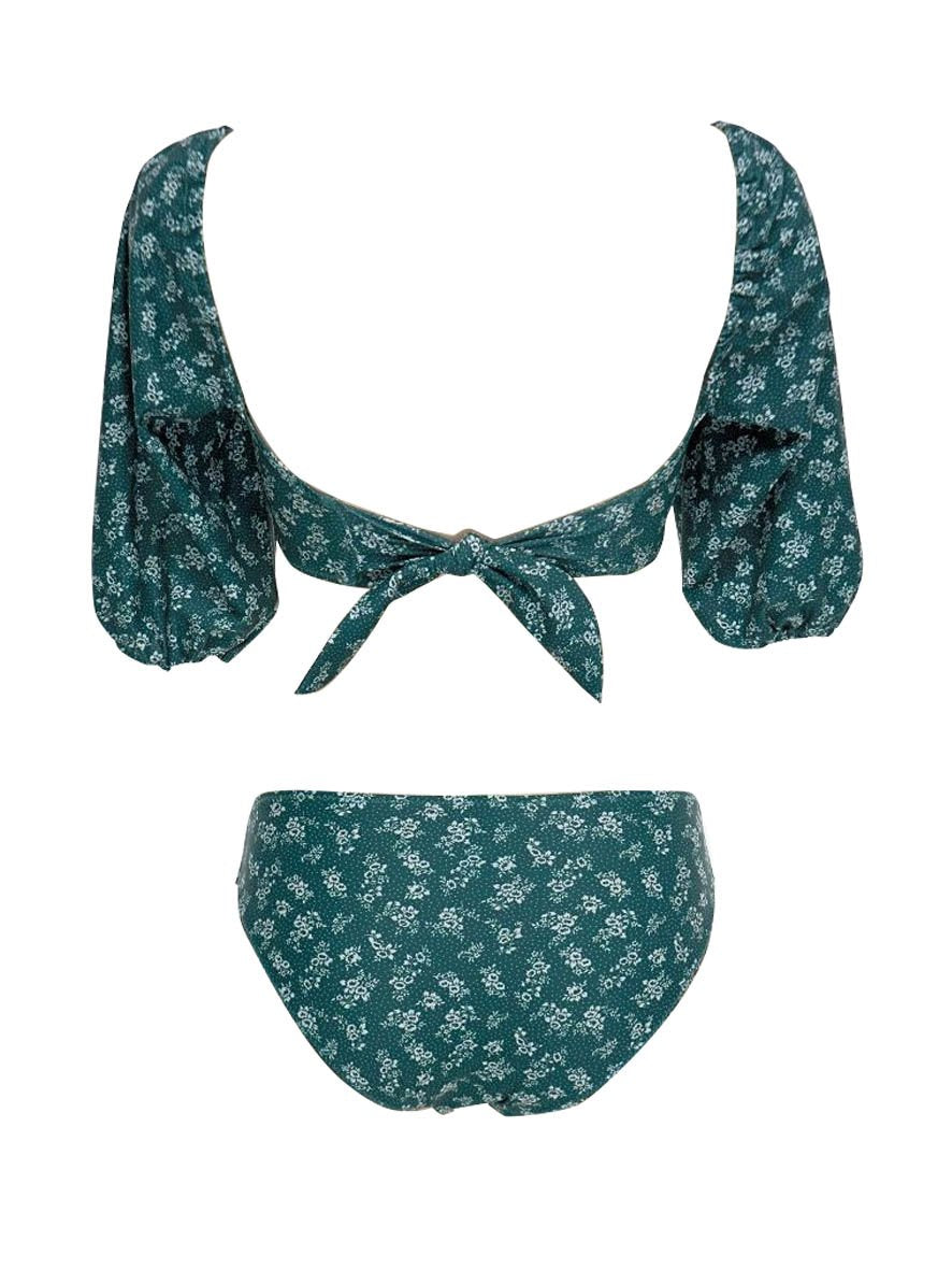 Floral-Print Bubble Sleeves Tankini Swimsuit