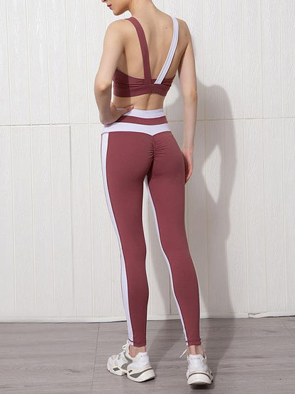 Contrast Color High-Waisted Yoga Suits