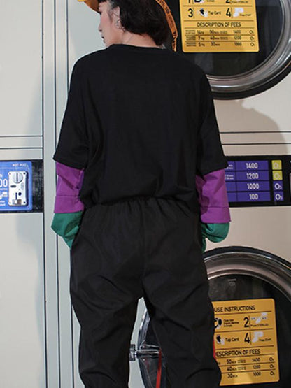 Loose Split-joint Elastic Waist Sport Pants