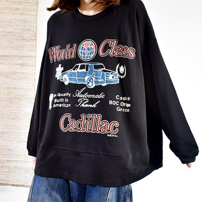 Buykud Casual Loose Cartoon Letters Printed Blouse