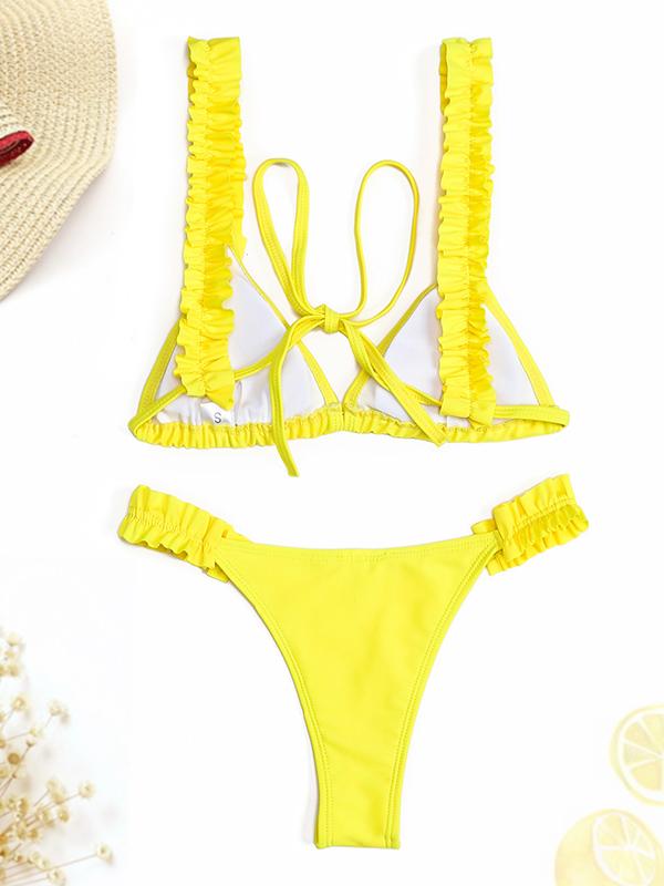 Sexy Falbala Plain Bikini