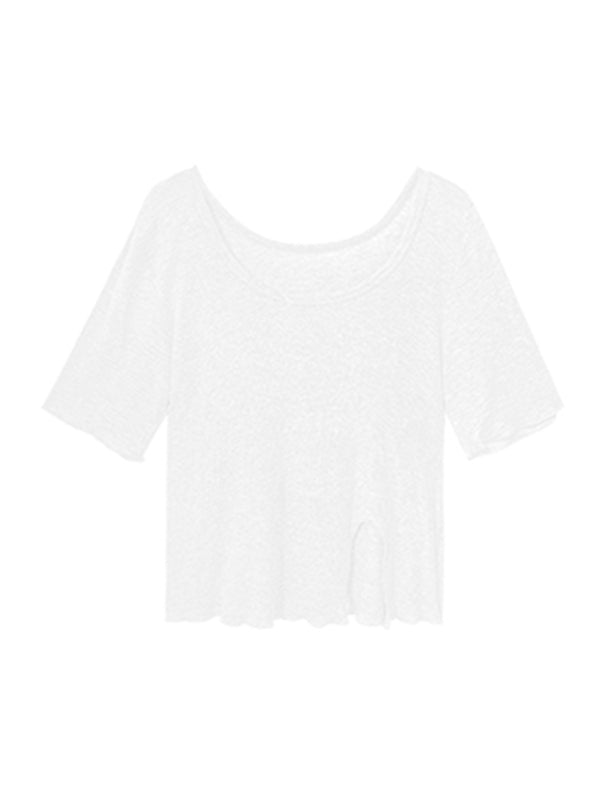 Casual Solid Color Split-Side Short Sleeves U-Neck Shirts