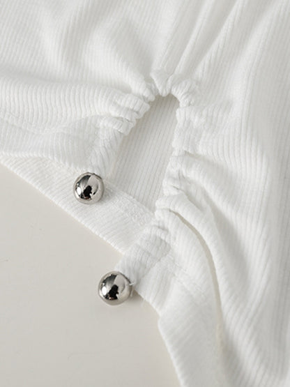 Original Casual Solid Color Pleated Skinny T-Shirt Top