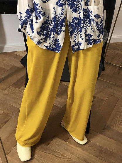 Velvet Wide-leg Loose Solid Empire Pants