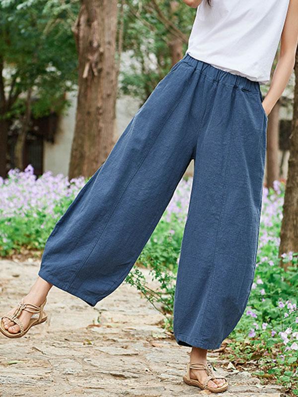 Loose  Ramie Cotton Wide-leg Pants
