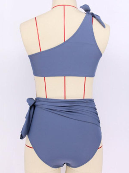 Gray Bandeau Single Shoulder Bikinis Swimwear