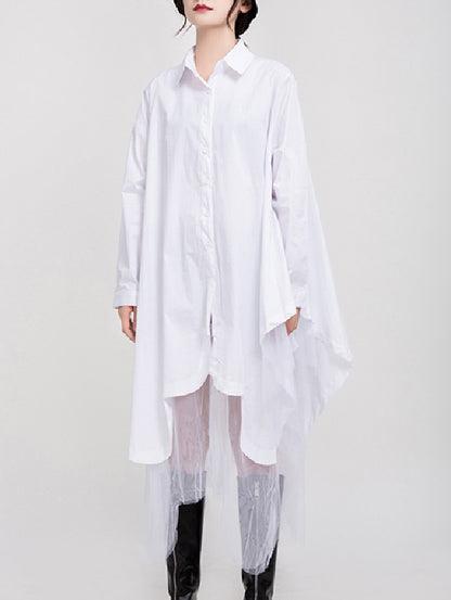 Urban Black&White Lapel Long Sleeves Shirt Dress