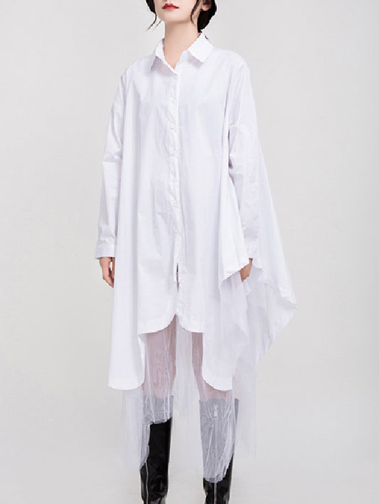 Urban Black&White Lapel Long Sleeves Shirt Dress