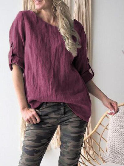 Short Sleeves Solid Color Blouses&shirts Tops