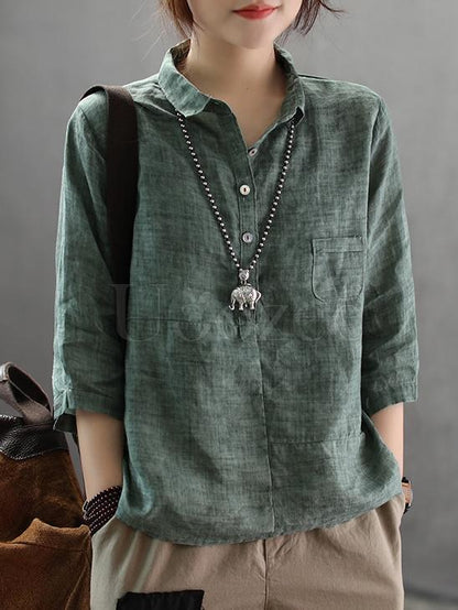Linen Vintage Lapel Blouse