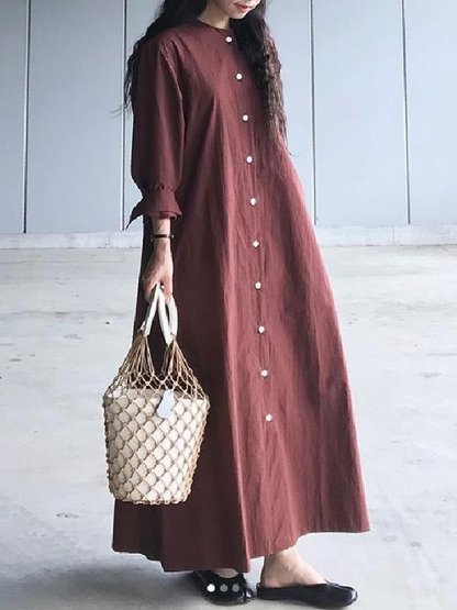 Burgundy Casual Long Sleeves Long Dress