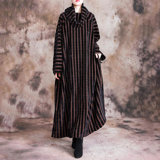 Buykud Loose Split Hem Bat Sleeve Casual Stripe Dress