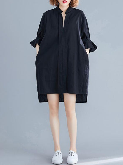Casual V-neck Shirt Dress