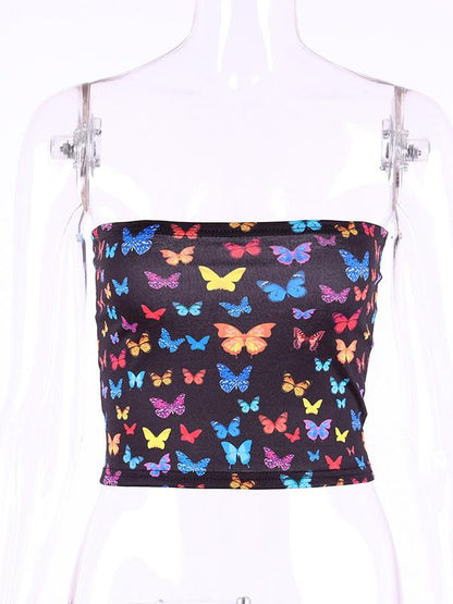 Butterfly Printed Off Shouler Tees