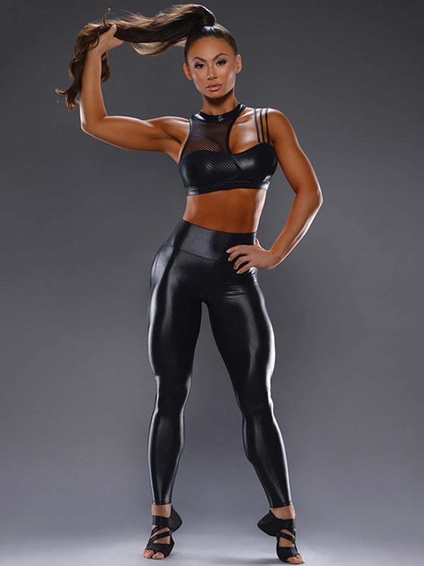 Flexible PU Lift The Hip Wet Look Yoga&Gym Suits