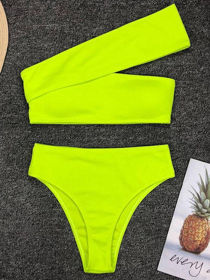 Cropped Solid One Shoulder Empire Bikinis Swimwear