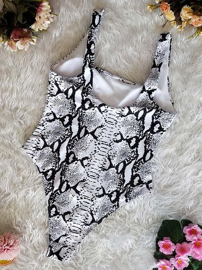 Snakeskin&Leopard Printed One-piece Swimwear