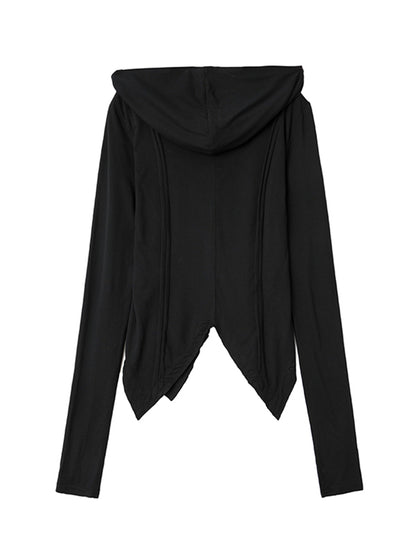 Simple Solid Color Hooded Long Sleeves Zipper Outerwear