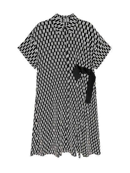 Original Loose Rhombic Printed Midi Shirt Dress