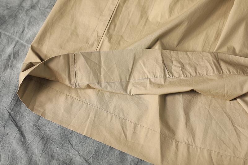 Cotton Khaki Casual Shoulder Sleeves Long Dresses