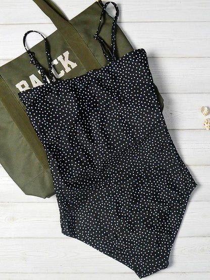 Polka Dot Lace Up One Piece Swimsuit