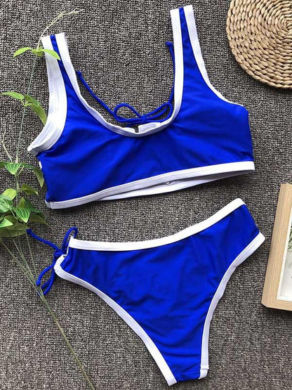 Contrast Lattice Bikini Swimsuit