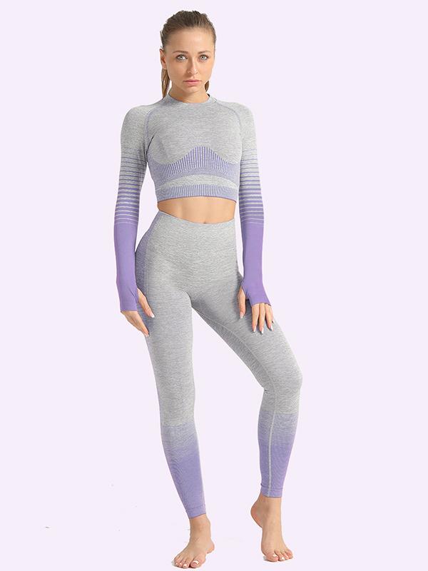 Sexy  Contrast Color Long Sleeves Yoga Suits