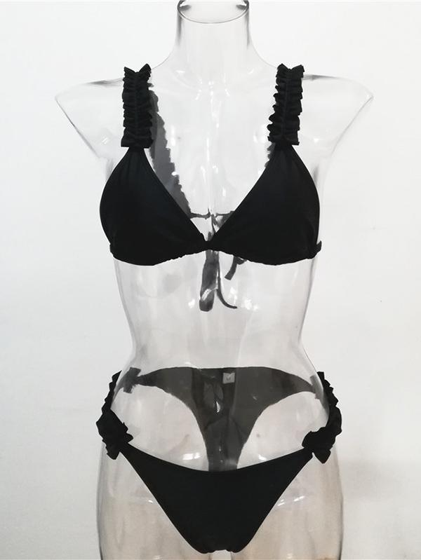 Sexy Falbala Plain Bikini