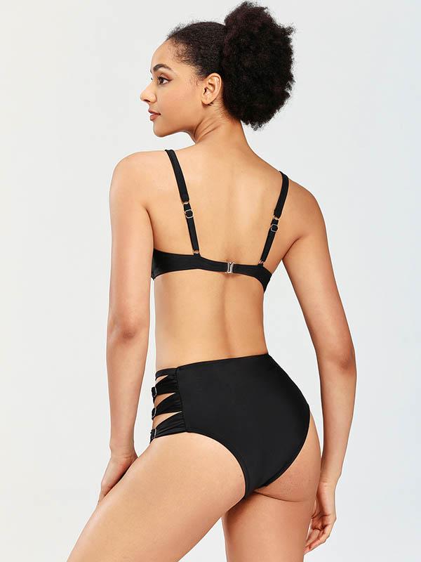 Solid Color Underwired Bikini Swimsuit